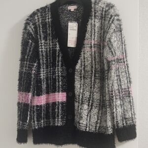 Design History NWT Girl's Plaid Fuzzy Cardigan